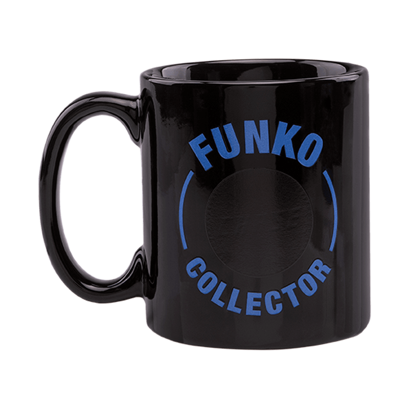 "Funko Collector" Heat-Changing Chase Sticker Mug in black with blue lettering.